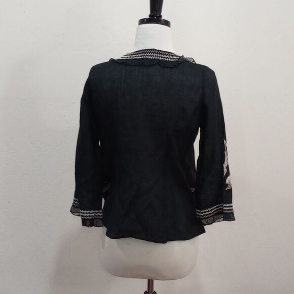 Vintage CoVelo Black Linen Floral Jacket Cardigan - Size 6 - Picture 9 of 11